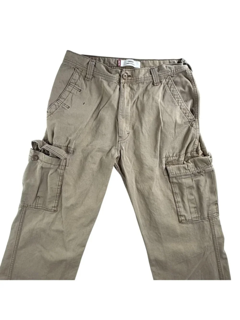 Vintage 701 Levis Cargo Pants Mens 34x34 Beige Loose Straight Relaxed Workwear